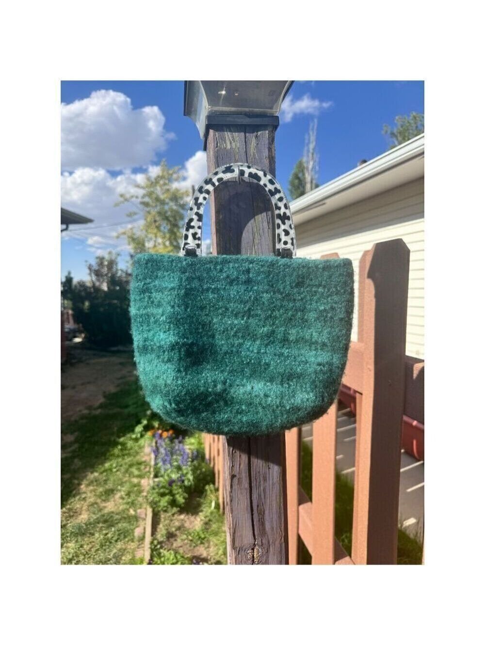 Green wool purse lucite handle Jack Mary